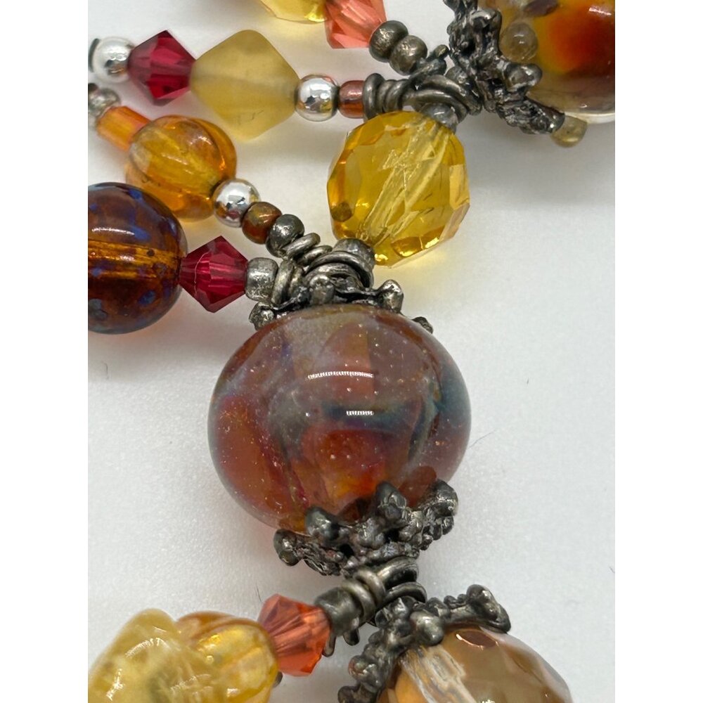 Artisan Lampwork Glass Bracelet With Amber Gold Swirl and Faceted Beads - Picture 5 of 16